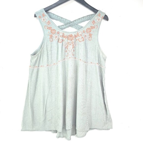 Knox Rose Sage Green Boho Embroidered Sleeveless Flowy Top - Picture 1 of 7